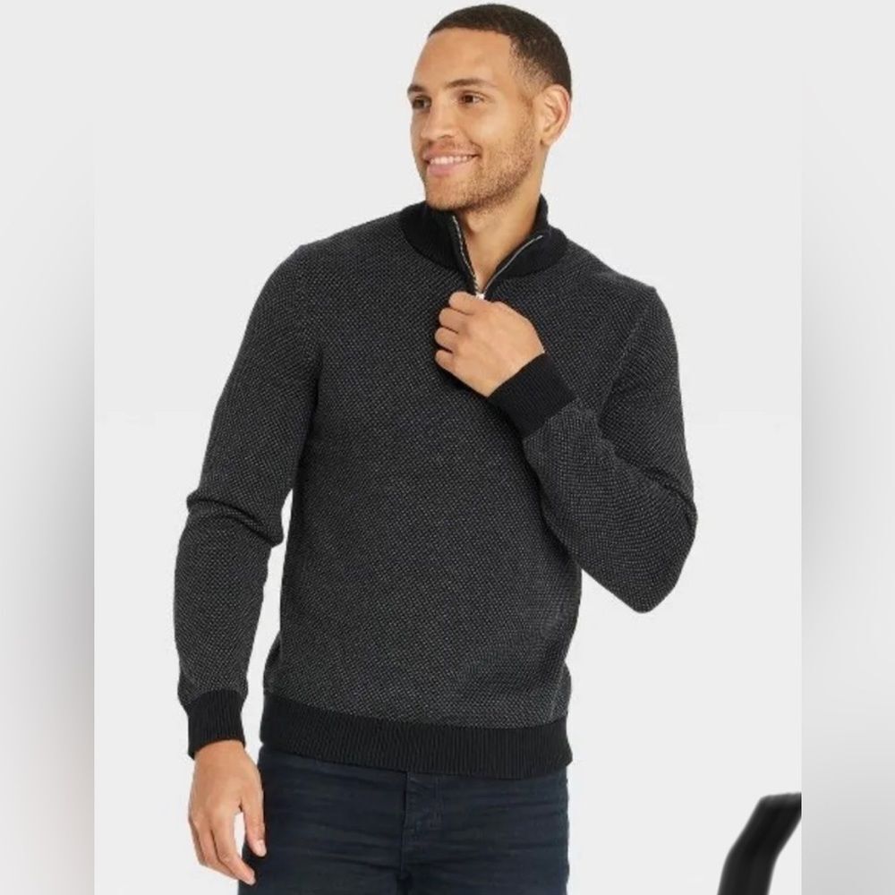 Mens 2XL GOODFELLOW & CO Big & Tall  1/4 Zip Collared Sweatshirt Gray Black NWT